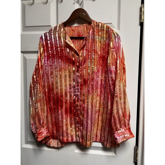 Tops - 021-014 Altered Blouse Womens‎ Size Medium Pink Long Sleeve Sheer Button Down